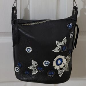 Floral Embellished Black Crossbody Bag